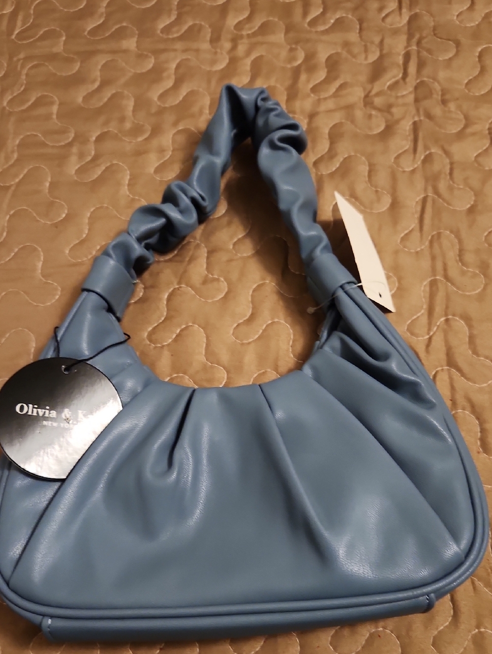 Olivia + Kate Slate Blue Scrunched-Handle Shoulder Bag